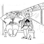 a man and woman in a train sketch