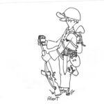 sketch of a soldier with Gun and cards