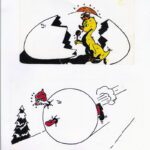 cartoon sketch of a broken egg and a snow ball