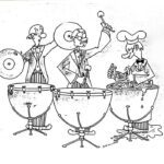 Cartoon sketch of three band members